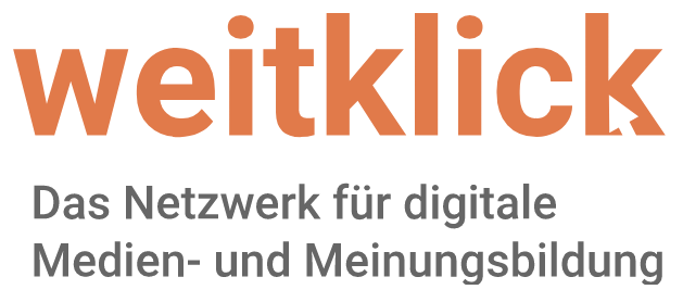 Logo des Netzwerkes für digitale Medien- und Meinungsbildung; organge und graue Schrift auf weißem Hintergrund